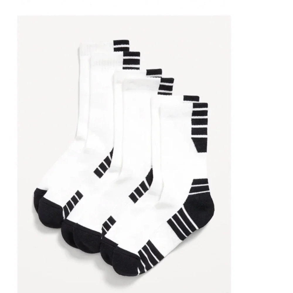 Old Navy Boys Performance Basketball Socks 3-Pack White Black Size L 3Y-5Y NEW